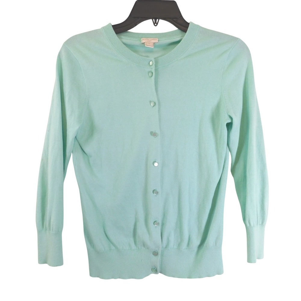 J.Crew The Clare Cardigan Mint Green Cotton Crewneck Button Front Sweater Small